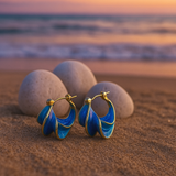 Brincos Argola Luxo em Onda Azul Dourada