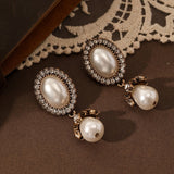 Brincos Pendentes com Moldura de Pérola Vintage