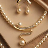 Conjunto Elegante de Colar de Pérolas Naturais