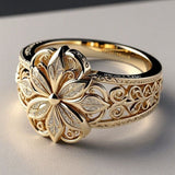 Anel Dourado Floral Exótico
