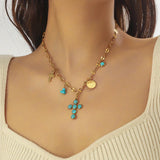 Colar Cruz de Gema de Turquesa Abençoada