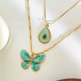 Conjunto de Colar em Camadas Bonito com Borboleta e Gota
