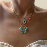 Conjunto de Colar em Camadas Bonito com Borboleta e Gota