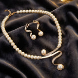 Conjunto Elegante de Colar de Pérolas Naturais