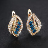 Brincos Dourados Azul Céu Elegantes