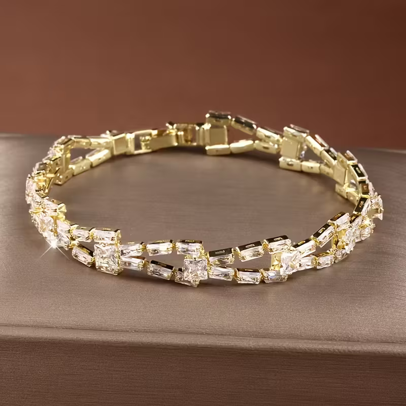 Pulseira Elegante em Ouro Baguette