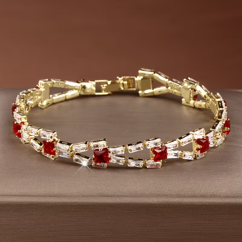Pulseira Elegante em Ouro Baguette
