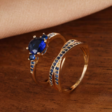 Conjunto de Anéis Duplos de Pedra Preciosa Dourada Elegante
