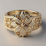 Anel Dourado Floral Exótico